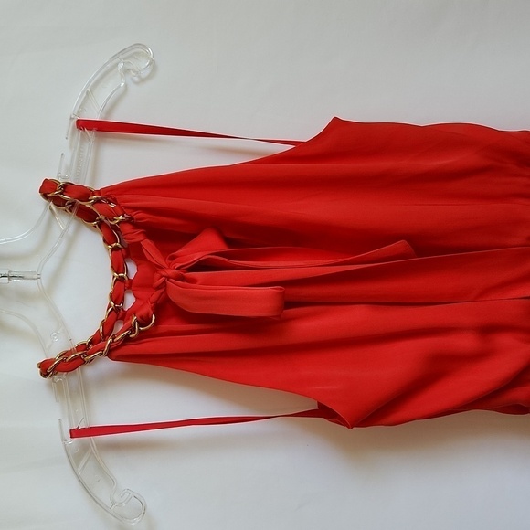 Veronica Beard 'Kalita' Chain-Halter Silk-Blend Mini-Dress, Watermelon - Picture 6 of 7